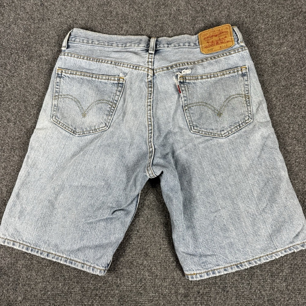 Vintage Levi's 505 Distressed Denim Shorts 34 Light Wash Jorts Streetwear Y2K - Picture 6 of 10